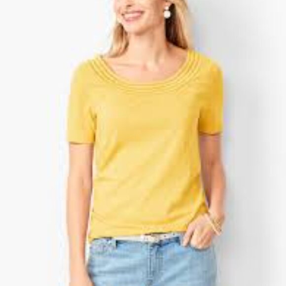 Talbots Lattice Trim Scoop Neck Casual Cotton Blend Lightweight Summer Tee SP - Picture 1 of 14